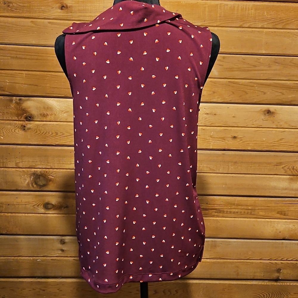 Banana Republic Maroon Heart Print Cowlneck Sleeveless Blouse Medium - Picture 5 of 9